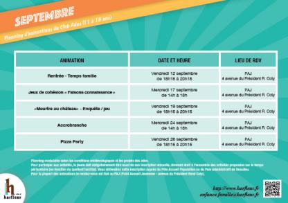 Planning Club Ados mai - septembre - octobre 2025
