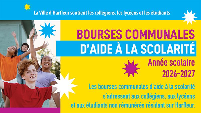 Visuel de l'affiche "Bourses communales" colorée décrivant les modalités
