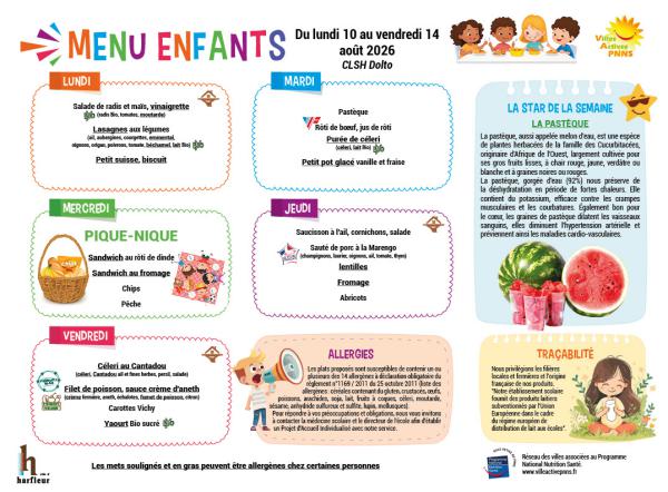 Menu enfants semaine du 10 au 14 août 2026