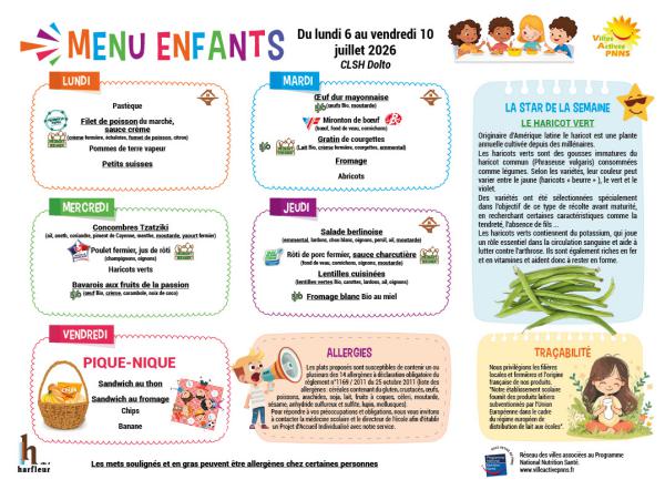 Menu enfants semaine du 6 au 10 juillet 2026