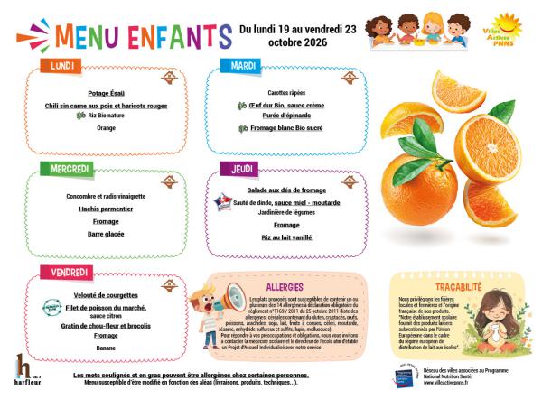 Visuel du menu enfants semaine du 19 au 23 octobre