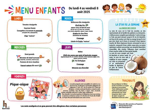 Menu enfants semaine du 4 au 8 août 2025