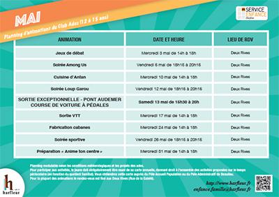 Planning Club Ados mai - juin - juillet 2023