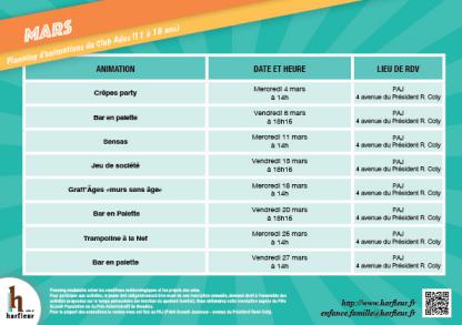 Planning Club Ados mars-juin 2026