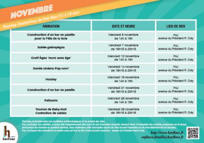Planning Club Ados novembre - décembre 2025